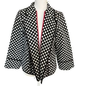 Chico's Black & White Polka Dot Open-Front Blazer with Red Trim